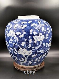 Large Antique Chinese Blue and White Porcelain Prunus Ginger Jar