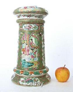 Large Antique Chinese Porcelain Canton Oil Lamp Famille Rose Mandarin, 19th C