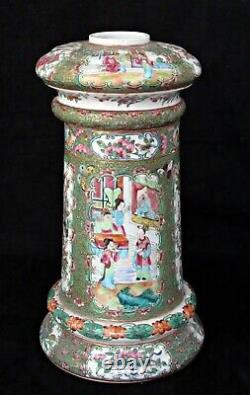 Large Antique Chinese Porcelain Canton Oil Lamp Famille Rose Mandarin, 19th C