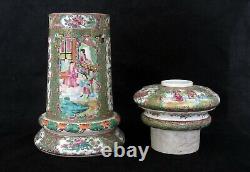 Large Antique Chinese Porcelain Canton Oil Lamp Famille Rose Mandarin, 19th C