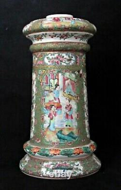 Large Antique Chinese Porcelain Canton Oil Lamp Famille Rose Mandarin, 19th C