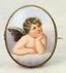 Large Antique Hand Painted Angel On Porcelain Cameo Brooch Pin. Fine Details