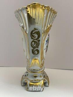 Large Antique Old Paris Porcelain Vase Hand Painted Florals Heavy Gold