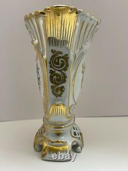 Large Antique Old Paris Porcelain Vase Hand Painted Florals Heavy Gold