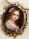 Large Antique Victorian Hand Painted Porcelain Portrait Of Girl Brooch C-clasp