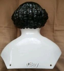Large Antique Victorian Porcelain Doll's Head with Black Hair 8 x 5