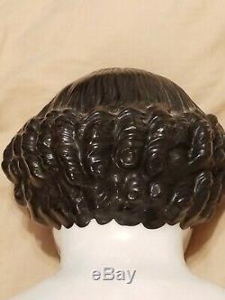 Large Antique Victorian Porcelain Doll's Head with Black Hair 8 x 5