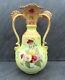 Large Antique Victorian Vase Hand Painted Twin Handled Hand Painted Yellow Flora