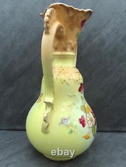 Large Antique Victorian Vase Hand Painted Twin Handled Hand Painted Yellow Flora