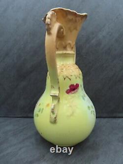 Large Antique Victorian Vase Hand Painted Twin Handled Hand Painted Yellow Flora