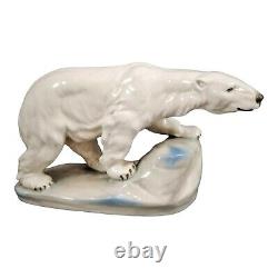 Large Art Deco hand-painted porcelain Amphora sculpture polar bear, icy outcrop