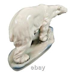 Large Art Deco hand-painted porcelain Amphora sculpture polar bear, icy outcrop