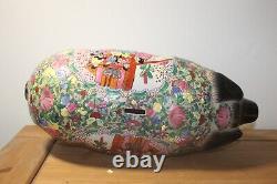 Large C19th Chinese Canton Famille Rose Medallion Piggy Bank Floral Pig