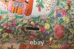 Large C19th Chinese Canton Famille Rose Medallion Piggy Bank Floral Pig