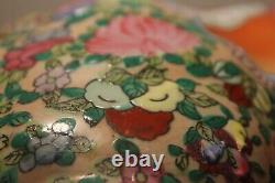 Large C19th Chinese Canton Famille Rose Medallion Piggy Bank Floral Pig