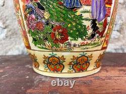 Large Chinese 20th Century Porcelain Vase Hand painted Polychrome & Gold Vintage