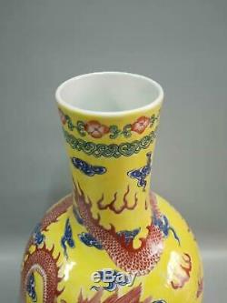 Large Chinese Famille Rose Porcelain Dragons Vases Hand-painting Marks KangXi