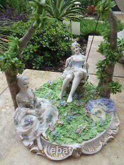 Large Fine Early Luigi Fabris Porcelain Two Woman On Swing