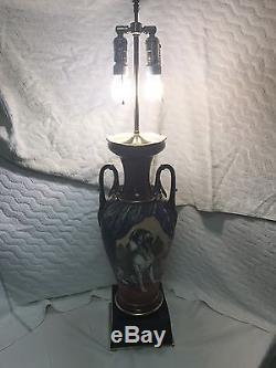 Large French Porcelain Hand Painted Hunting Dog Lamp