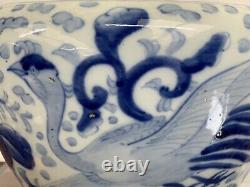 Large Hand Painted Blue & White Chinese Fish Bowl Jardiniere 20th Century