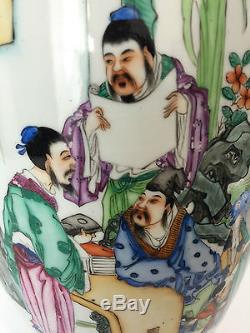 Large Hand Painted Chinese Famille Rose Poem Porcelain Baluster Handled Vase