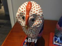 Large Herend Fishnet Hungary Porcelain Hand painted Wise Owl Book ends 30cm