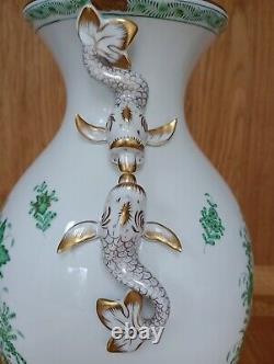 Large Herend Porcelain Vase with Dolphin Handles Indian Flower Basket #6676/FV