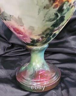 Large Limoges France Porcelain Hand Painted Roses Vase 21 Antique As Is