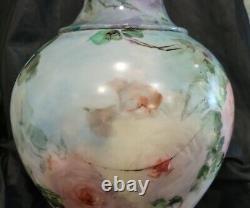 Large Limoges France Porcelain Hand Painted Roses Vase 21 Antique As Is