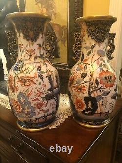 Large Pair 19th Century Imari Porcelain Floor Vases Hand painted with Gold Trim