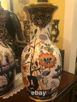 Large Pair 19th Century Imari Porcelain Floor Vases Hand painted with Gold Trim