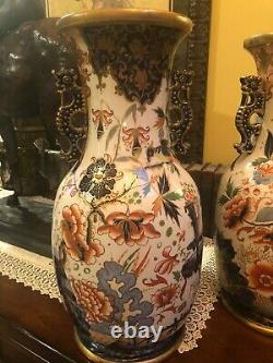 Large Pair 19th Century Imari Porcelain Floor Vases Hand painted with Gold Trim