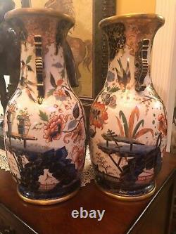 Large Pair 19th Century Imari Porcelain Floor Vases Hand painted with Gold Trim