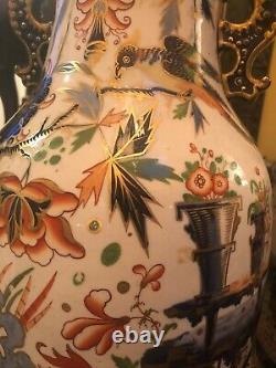 Large Pair 19th Century Imari Porcelain Floor Vases Hand painted with Gold Trim