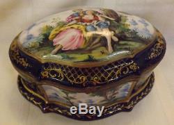 Large Sevres HAND PAINTED Porcelain Trinket Box, Lovers & Country Scenes