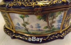 Large Sevres HAND PAINTED Porcelain Trinket Box, Lovers & Country Scenes