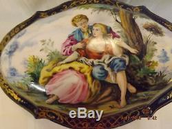 Large Sevres HAND PAINTED Porcelain Trinket Box, Lovers & Country Scenes