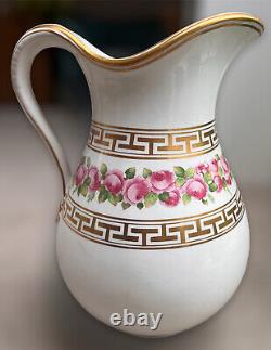 Large Victorian Minton Porcelain Jug Hand Painted Roses Gold Greek Key c 1850s