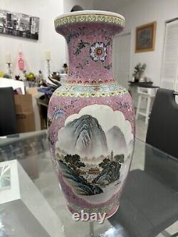 Large Vintage Chinese Porcelain Vase Hand Painted 18.5