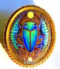 Large Vintage Egyptian Revival Hand Painted Porcelain Scarab Brooch