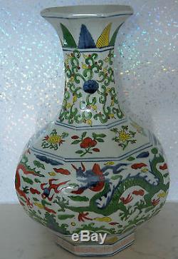 Large hand painted ART pottery chinese dragon vase