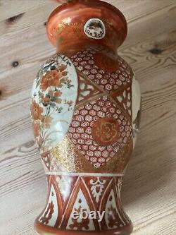 Large x2 Japanese Meiji Kutani Red & Gilt Hand Painted Porcelain Vase Signed