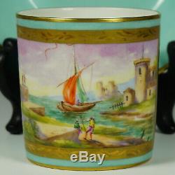 Le Tallec French Porcelain Cup & Saucer Hand Painted Sail Boat Motif Gold Trim