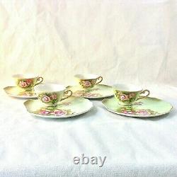 Lefton China Green Heritage Rose Set 4 Snack Plates Cups 2 Sets Available #3071