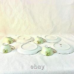 Lefton China Green Heritage Rose Set 4 Snack Plates Cups 2 Sets Available #3071