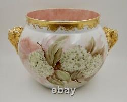 Limoges Antique France Hand Painted Porcelain Jardiniere Vase Hugeee