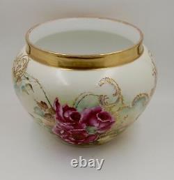 Limoges Antique France Hand Painted Porcelain Jardiniere Vase Roses Hugeee