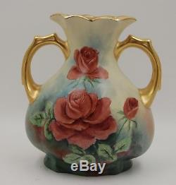 Limoges Antique France Hand Painted Porcelain Vase GorgeousRoses