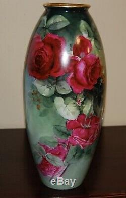 Limoges Antique France Hand Painted Porcelain Vase GorgeousRoses15