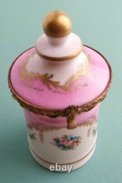 Limoges Box hand Painted Porcelain Hinged Lid 10cm tall Signed Base Pink Gold
